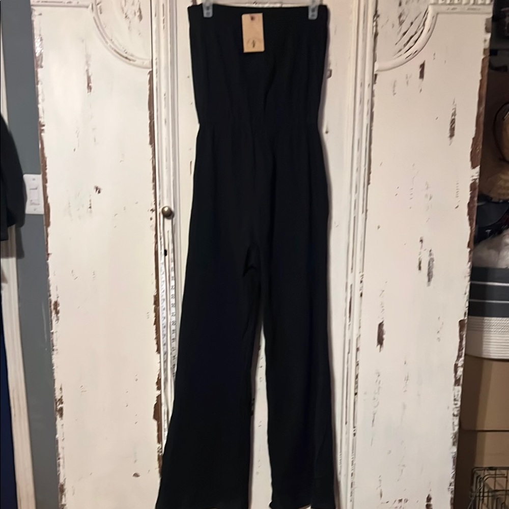 Knot Sisters Black Full-Length Jumpsuit with Strapless Neckline